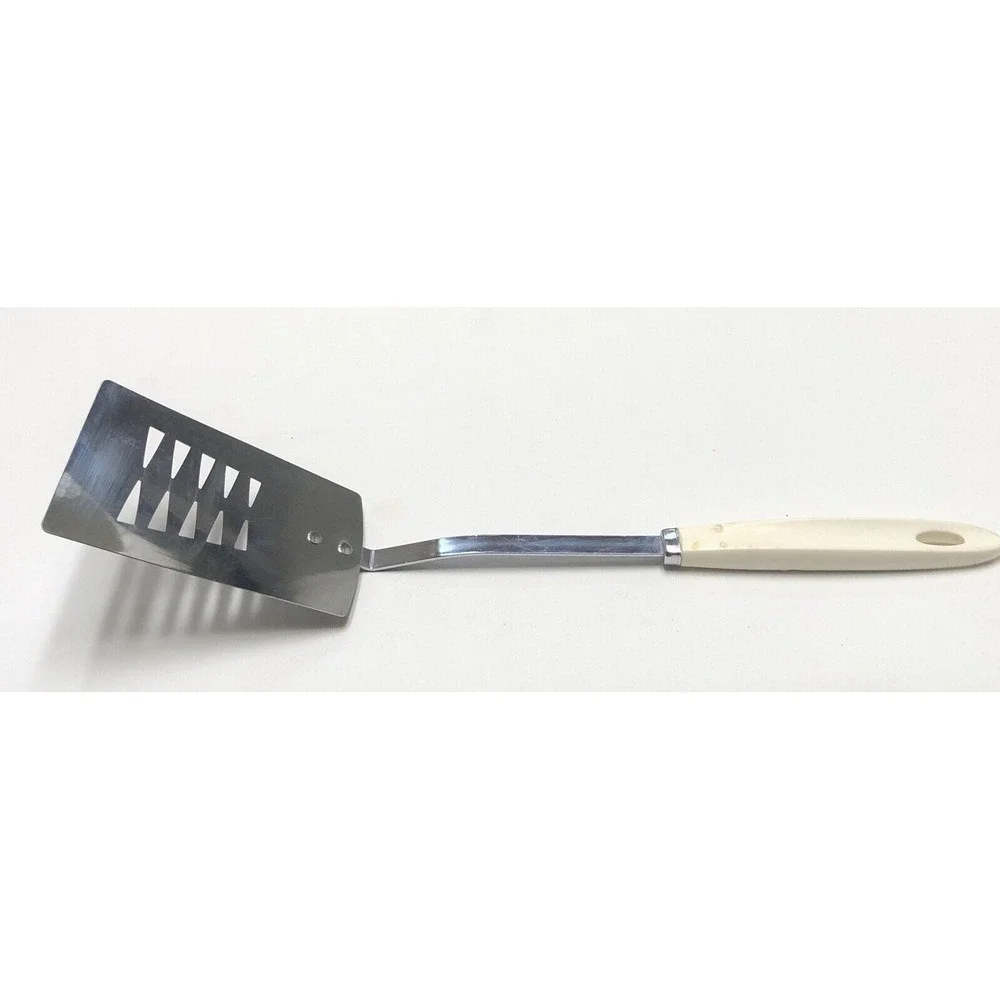 Vtg Androck Stainless Slotted Spatula Turner White‎ Handle USA 14